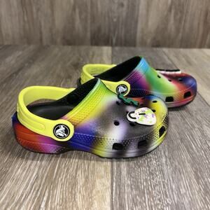 Crocs Classic Clogs Rainbow Tie Dye Colorful Multicolor Youth Size C 9 + Charms